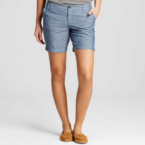 Merona Pants - Merona 5” Blue Mid-Rise Chambray Cotton Shorts